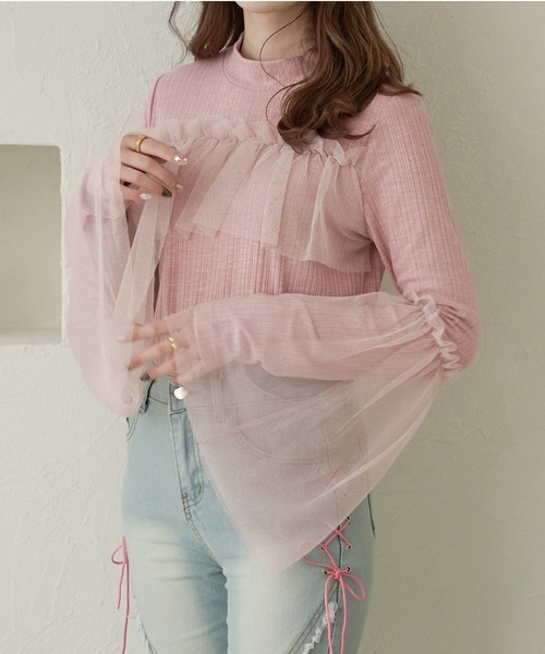 Ambre Neige(アンブルネージュ)の「ラメチュールフレアリブトップス/【WEB/EC限定商品】(Tシャツ/カットソー・レディース・ピンク/ライトグレー・FREE)」の6枚目の写真