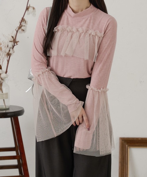 Ambre Neige(アンブルネージュ)の「ラメチュールフレアリブトップス/【WEB/EC限定商品】(Tシャツ/カットソー・レディース・ピンク/ライトグレー・FREE)」の3枚目の写真
