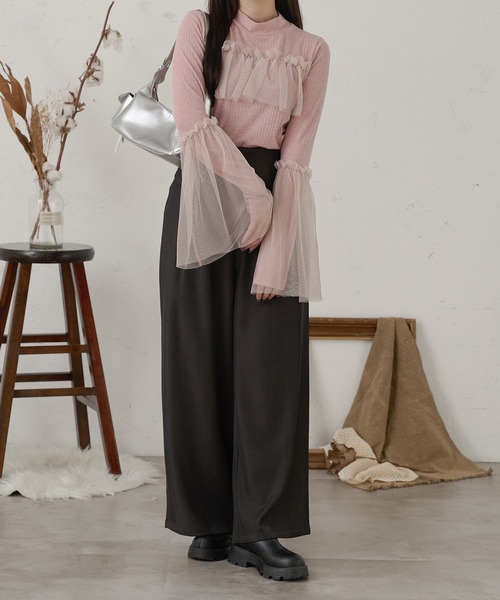 Ambre Neige(アンブルネージュ)の「ラメチュールフレアリブトップス/【WEB/EC限定商品】(Tシャツ/カットソー・レディース・ピンク/ライトグレー・FREE)」の5枚目の写真