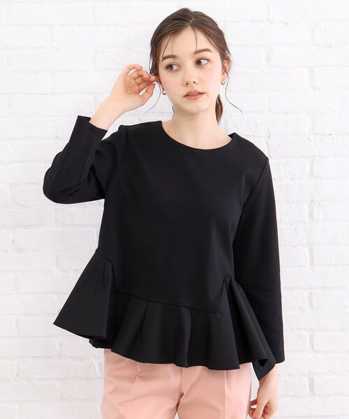index(インデックス)の「◆異素材アシメペプラムトップス【洗濯機洗い可/ストレッチ】(Tシャツ/カットソー・レディース・ブラック/チャコールグレー/オフホワイト・40/38/42/36)」の3枚目の写真