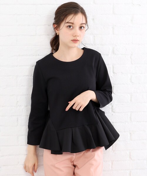 index(インデックス)の「◆異素材アシメペプラムトップス【洗濯機洗い可/ストレッチ】(Tシャツ/カットソー・レディース・ブラック/チャコールグレー/オフホワイト・40/38/42/36)」の12枚目の写真