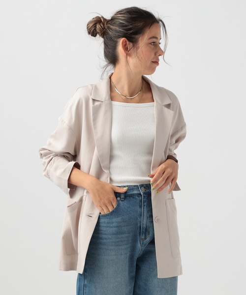 BAYFLOW（ベイフロー）の「[涼しい!!薄手シャツ生地]テーラーシャツジャケット（テーラードジャケット・レディース・チャコール/グレイッシュベージュ/アイボリー・MEDIUM/SMALL）」の3枚目の写真