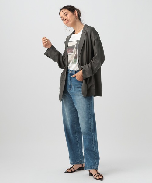 BAYFLOW（ベイフロー）の「[涼しい!!薄手シャツ生地]テーラーシャツジャケット（テーラードジャケット・レディース・チャコール/グレイッシュベージュ/アイボリー・MEDIUM/SMALL）」の14枚目の写真