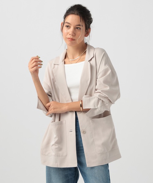 BAYFLOW（ベイフロー）の「[涼しい!!薄手シャツ生地]テーラーシャツジャケット（テーラードジャケット・レディース・チャコール/グレイッシュベージュ/アイボリー・MEDIUM/SMALL）」の22枚目の写真