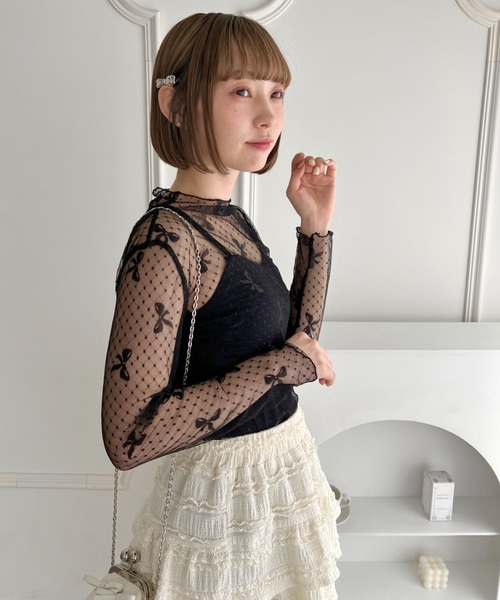 Loueme（ルエム）の「ドットリボンシアートップス（Tシャツ/カットソー・レディース・ブラック/ホワイト・FREE）」の5枚目の写真