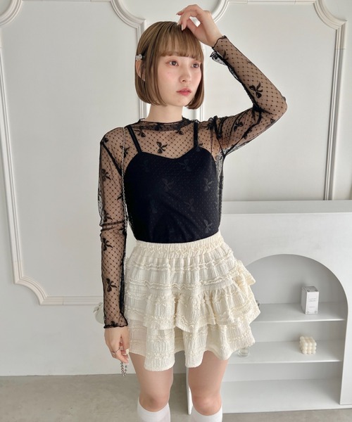 Loueme（ルエム）の「ドットリボンシアートップス（Tシャツ/カットソー・レディース・ブラック/ホワイト・FREE）」の4枚目の写真