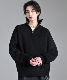 ハーフジップ」に該当するニット/セーター（ブラック/黒色系・無地 