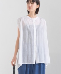 コットンボイル袖プリーツノースリーブシャツ