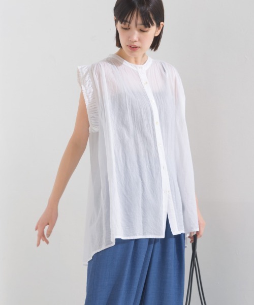 OMNES(オムネス)の「コットンボイル袖プリーツノースリーブシャツ(シャツ/ブラウス・レディース・ブラウン/ブラック/ホワイト/ピンク・FREE)」の10枚目の写真