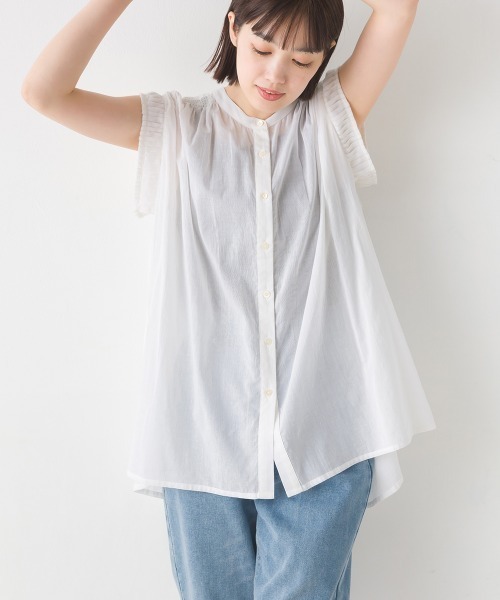 OMNES(オムネス)の「コットンボイル袖プリーツノースリーブシャツ(シャツ/ブラウス・レディース・ブラウン/ブラック/ホワイト/ピンク・FREE)」の11枚目の写真