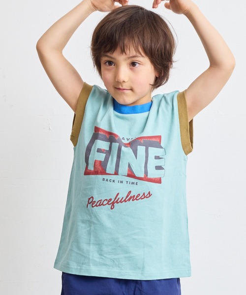 BIG FIELD（ビッグフィールド）の「プリントリンガータンクトップ（90～150cm）（タンクトップ・キッズ・チャコール/ライトブルー/オフホワイト・120/110/100/130/90/150/140）」の3枚目の写真