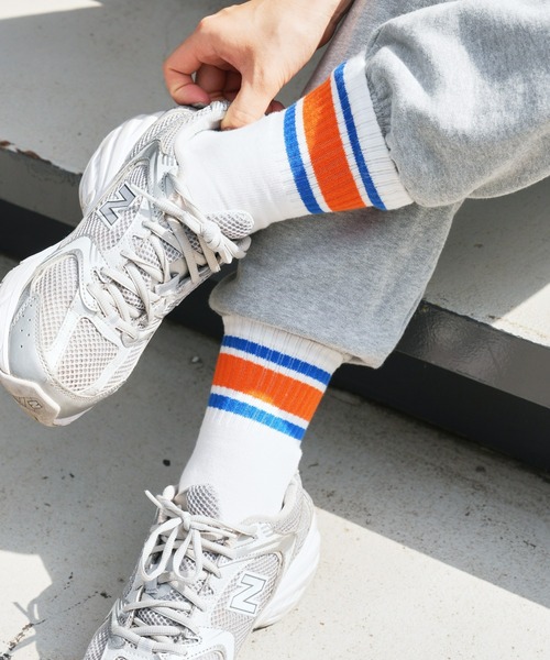 GUNZE（グンゼ）の「【GUNZE×TYPY】ラインショートソックス（WOMENS）（ソックス/靴下・レディース・ネイビー/オレンジ/グリーン/ピンク/ダークグリーン/ブラック・23～25cm）」の6枚目の写真