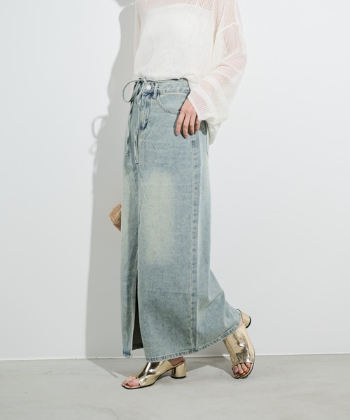 Shelly island（シェリーアイランド）の「コードベルト付デニムロングスカート（デニムスカート・レディース・ブルー・S/M/L）」の9枚目の写真