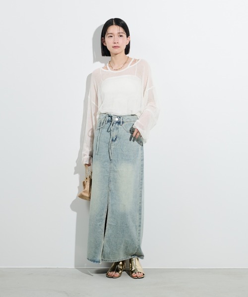 Shelly island（シェリーアイランド）の「コードベルト付デニムロングスカート（デニムスカート・レディース・ブルー・S/M/L）」の4枚目の写真