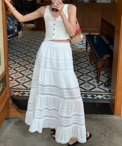 deux amour（ドゥーザムール）の「パターンレース切り替えロングスカート（スカート・レディース・ホワイト・FREE）」の9枚目の写真