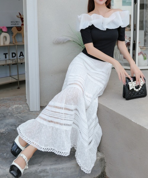 deux amour（ドゥーザムール）の「パターンレース切り替えロングスカート（スカート・レディース・ホワイト・FREE）」の22枚目の写真