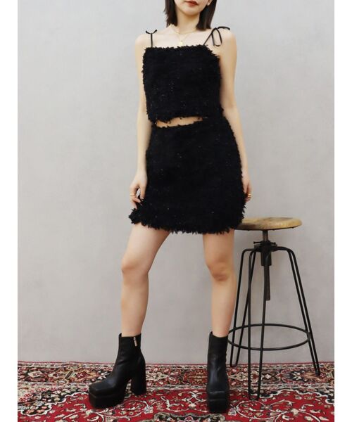 EVRIS(エヴリス)の「シャギーリボンビスチェ【セットアップ着用可能】(キャミソール・レディース・グレー/ブラック・FREE)」の3枚目の写真