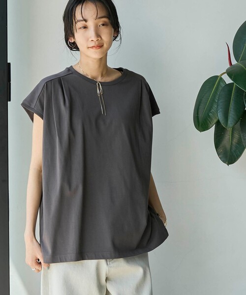 coen(コーエン)の「アカラコットンタックフレンチスリーブTシャツ(Tシャツ/カットソー・レディース・ダークグレー/オリーブ/ネイビー/オフホワイト・M/L)」の8枚目の写真