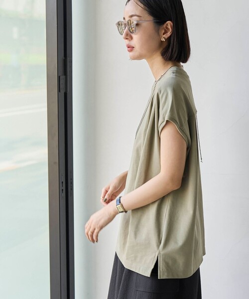coen(コーエン)の「アカラコットンタックフレンチスリーブTシャツ(Tシャツ/カットソー・レディース・ダークグレー/オリーブ/ネイビー/オフホワイト・M/L)」の17枚目の写真