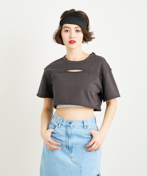 anna sui nyc(アナ スイ エヌ ワイ シー)の「ホールカットオフウォッシュTシャツ(Tシャツ/カットソー・レディース・カーキ/アイボリー/ブラック・FREE)」の1枚目の写真