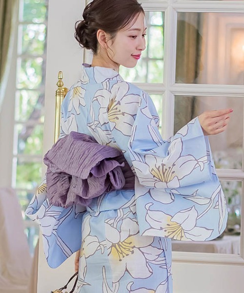 夢展望 浴衣・帯 サックスブルー QUEENS COURT（クイーンズコート）の「【浴衣2点セット】ユリ柄