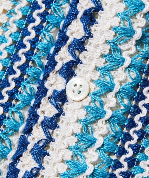 FREAK'S STORE(フリークスストア)の「FREAK’S STORE/フリークスストア インド製 リラックスフィット 総柄レース マルチストライプ ショートスリーブ オープンカラーシャツ(シャツ/ブラウス・メンズ・ブラック/ブルー・MEDIUM/LARGE)」の5枚目の写真