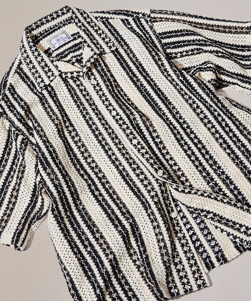 FREAK'S STORE(フリークスストア)の「FREAK’S STORE/フリークスストア インド製 リラックスフィット 総柄レース マルチストライプ ショートスリーブ オープンカラーシャツ(シャツ/ブラウス・メンズ・ブラック/ブルー・MEDIUM/LARGE)」の9枚目の写真