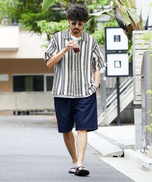 FREAK'S STORE(フリークスストア)の「FREAK’S STORE/フリークスストア インド製 リラックスフィット 総柄レース マルチストライプ ショートスリーブ オープンカラーシャツ(シャツ/ブラウス・メンズ・ブラック/ブルー・MEDIUM/LARGE)」の11枚目の写真