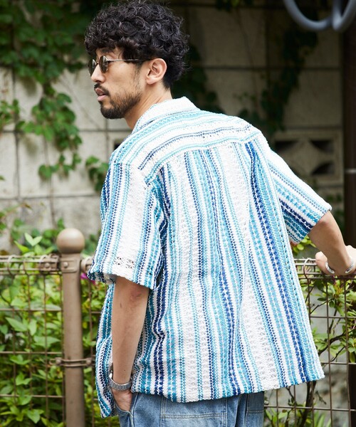 FREAK'S STORE(フリークスストア)の「FREAK’S STORE/フリークスストア インド製 リラックスフィット 総柄レース マルチストライプ ショートスリーブ オープンカラーシャツ(シャツ/ブラウス・メンズ・ブラック/ブルー・MEDIUM/LARGE)」の22枚目の写真