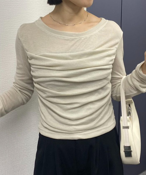 mebole（メボレ）の「プリーツスリムシアートップス（Tシャツ/カットソー・レディース・ホワイト/ベージュ・FREE）」の2枚目の写真