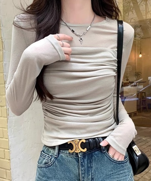 mebole（メボレ）の「プリーツスリムシアートップス（Tシャツ/カットソー・レディース・ホワイト/ベージュ・FREE）」の8枚目の写真