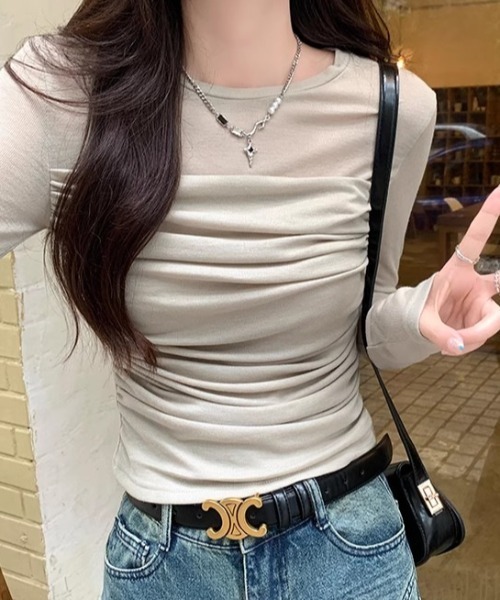 mebole（メボレ）の「プリーツスリムシアートップス（Tシャツ/カットソー・レディース・ホワイト/ベージュ・FREE）」の7枚目の写真