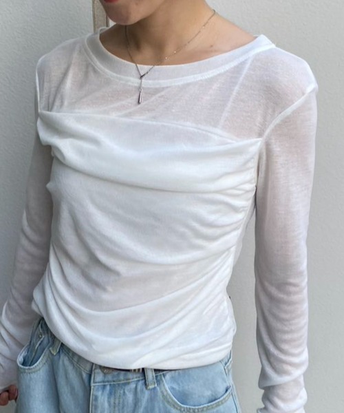 mebole（メボレ）の「プリーツスリムシアートップス（Tシャツ/カットソー・レディース・ホワイト/ベージュ・FREE）」の13枚目の写真