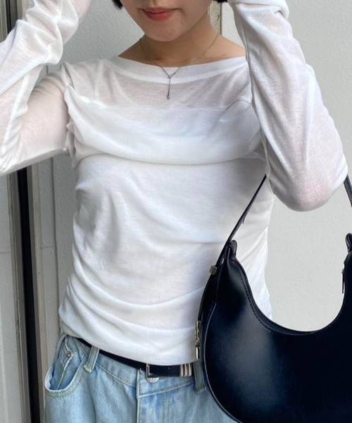 mebole（メボレ）の「プリーツスリムシアートップス（Tシャツ/カットソー・レディース・ホワイト/ベージュ・FREE）」の15枚目の写真