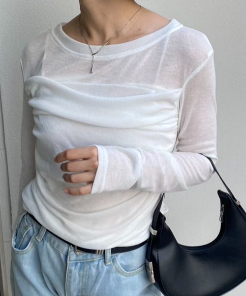 mebole（メボレ）の「プリーツスリムシアートップス（Tシャツ/カットソー・レディース・ホワイト/ベージュ・FREE）」の16枚目の写真