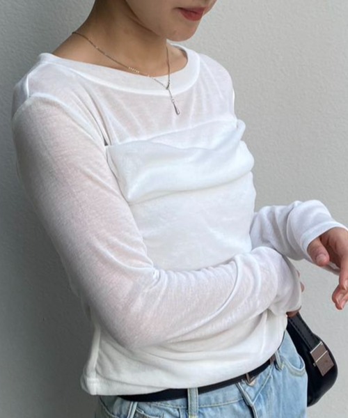 mebole（メボレ）の「プリーツスリムシアートップス（Tシャツ/カットソー・レディース・ホワイト/ベージュ・FREE）」の17枚目の写真