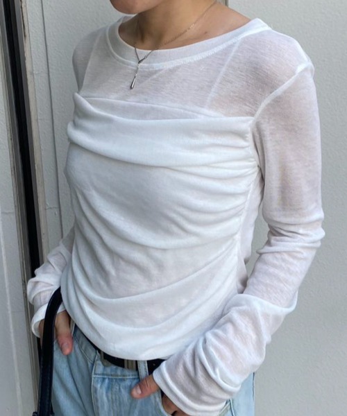 mebole（メボレ）の「プリーツスリムシアートップス（Tシャツ/カットソー・レディース・ホワイト/ベージュ・FREE）」の18枚目の写真