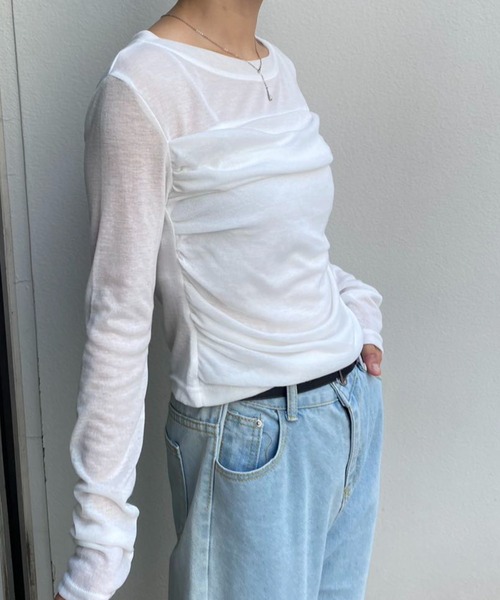 mebole（メボレ）の「プリーツスリムシアートップス（Tシャツ/カットソー・レディース・ホワイト/ベージュ・FREE）」の19枚目の写真