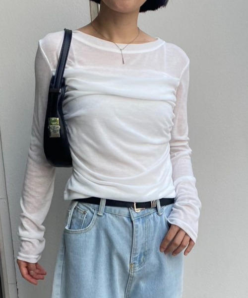 mebole（メボレ）の「プリーツスリムシアートップス（Tシャツ/カットソー・レディース・ホワイト/ベージュ・FREE）」の20枚目の写真