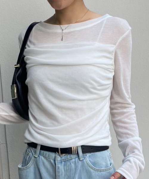 mebole（メボレ）の「プリーツスリムシアートップス（Tシャツ/カットソー・レディース・ホワイト/ベージュ・FREE）」の21枚目の写真