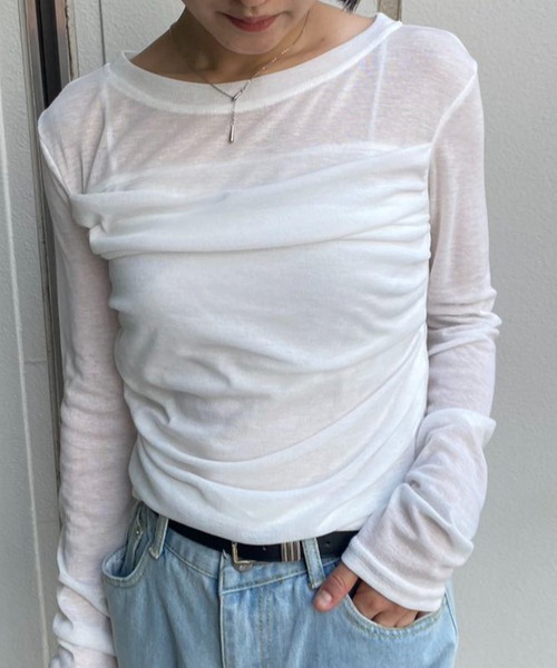 mebole（メボレ）の「プリーツスリムシアートップス（Tシャツ/カットソー・レディース・ホワイト/ベージュ・FREE）」の12枚目の写真