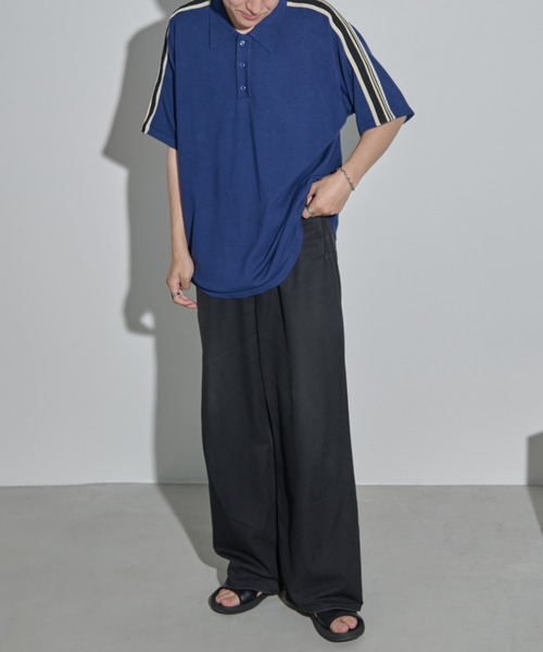 MERLOT(メルロー)の「ボーダー/サイドライン サマーニットポロ(ポロシャツ・メンズ・ブラック/ブルー・FREE)」の6枚目の写真