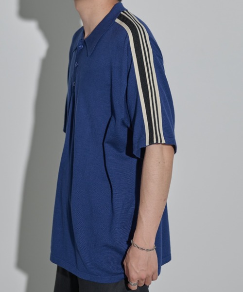 MERLOT(メルロー)の「ボーダー/サイドライン サマーニットポロ(ポロシャツ・メンズ・ブラック/ブルー・FREE)」の4枚目の写真