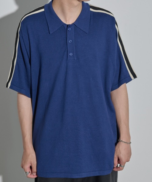MERLOT(メルロー)の「ボーダー/サイドライン サマーニットポロ(ポロシャツ・メンズ・ブラック/ブルー・FREE)」の3枚目の写真