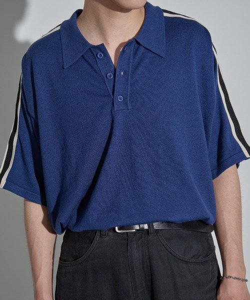 MERLOT(メルロー)の「ボーダー/サイドライン サマーニットポロ(ポロシャツ・メンズ・ブラック/ブルー・FREE)」の10枚目の写真