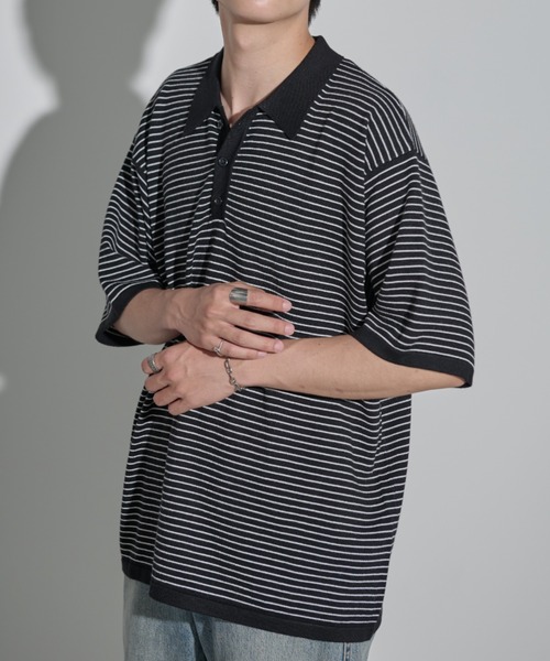 MERLOT(メルロー)の「ボーダー/サイドライン サマーニットポロ(ポロシャツ・メンズ・ブラック/ブルー・FREE)」の16枚目の写真