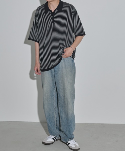 MERLOT(メルロー)の「ボーダー/サイドライン サマーニットポロ(ポロシャツ・メンズ・ブラック/ブルー・FREE)」の21枚目の写真