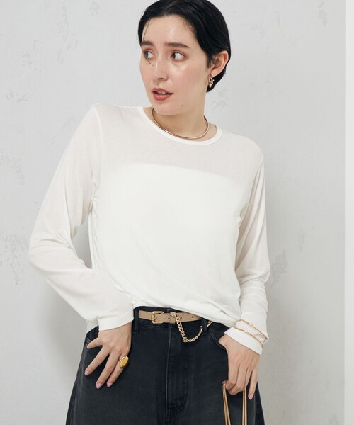 Rie Miller(リエミラー)の「シアーストレッチロンT(Tシャツ/カットソー・レディース・ブラック/ホワイト・38)」の2枚目の写真