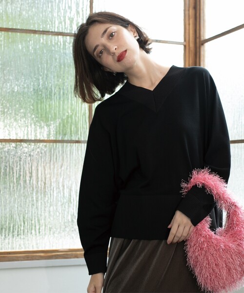 セール】《5color》リブ使いVネックニット【洗濯機洗い可】（ニット