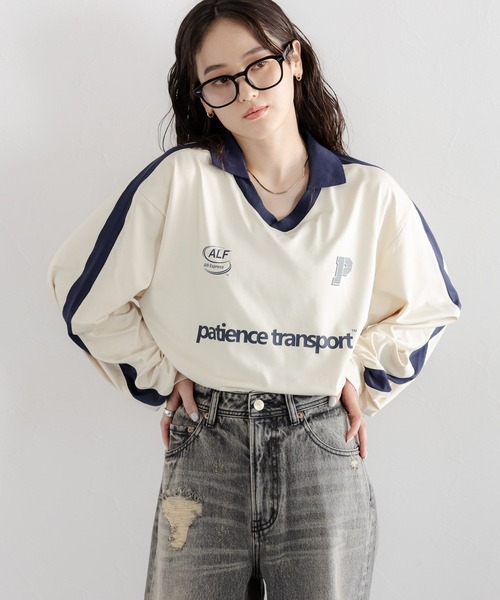 RAGEBLUE（レイジブルー）の「サイドライン/ユニフォームデザインゲームシャツLS（Tシャツ/カットソー・レディース・オフホワイト/ライトブルー/ブラック・FREE）」の7枚目の写真